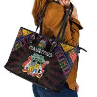 Mauritius Roots Leather Tote Bag African Map in Fingerprint and Tribal Colors