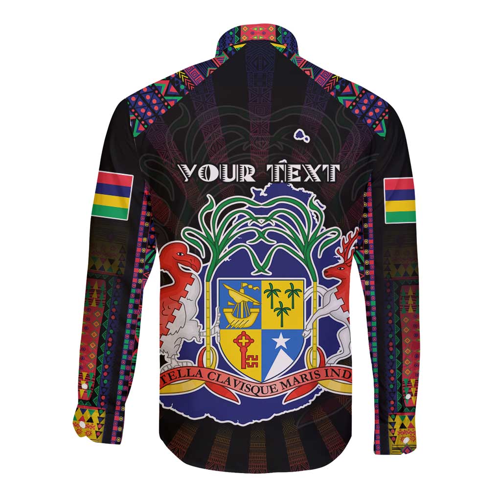 Personalized Mauritius Roots Long Sleeve Button Shirt African Map in Fingerprint and Tribal Colors
