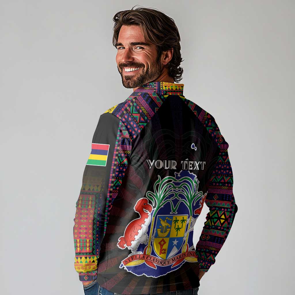 Personalized Mauritius Roots Long Sleeve Polo Shirt African Map in Fingerprint and Tribal Colors