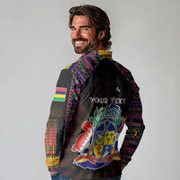 Personalized Mauritius Roots Long Sleeve Polo Shirt African Map in Fingerprint and Tribal Colors