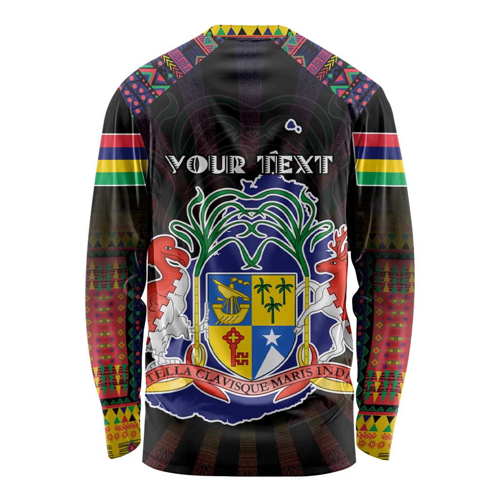 Personalized Mauritius Roots Long Sleeve Shirt African Map in Fingerprint and Tribal Colors