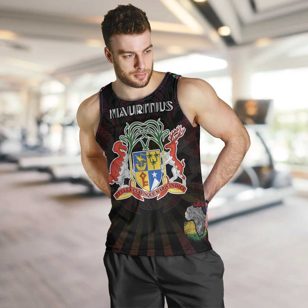Personalized Mauritius Roots Men Tank Top African Map in Fingerprint and Tribal Colors