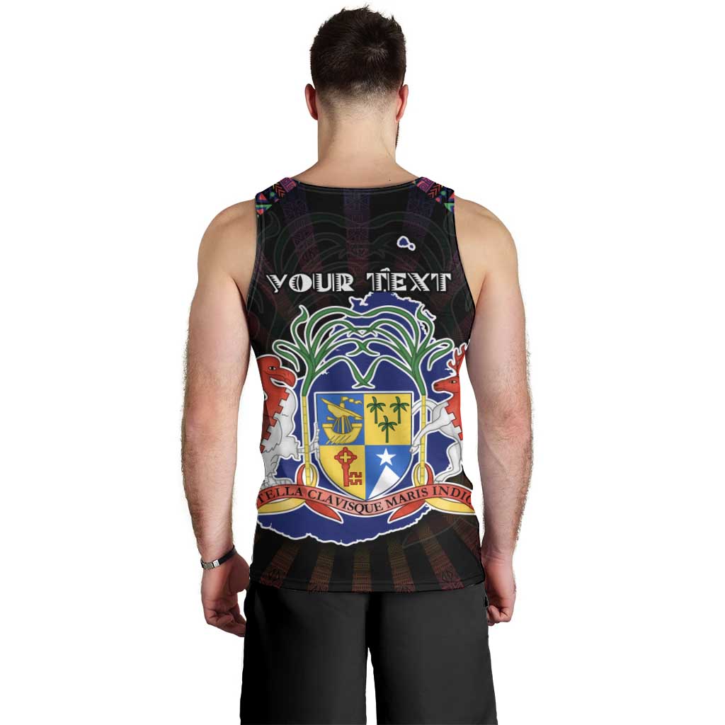 Personalized Mauritius Roots Men Tank Top African Map in Fingerprint and Tribal Colors