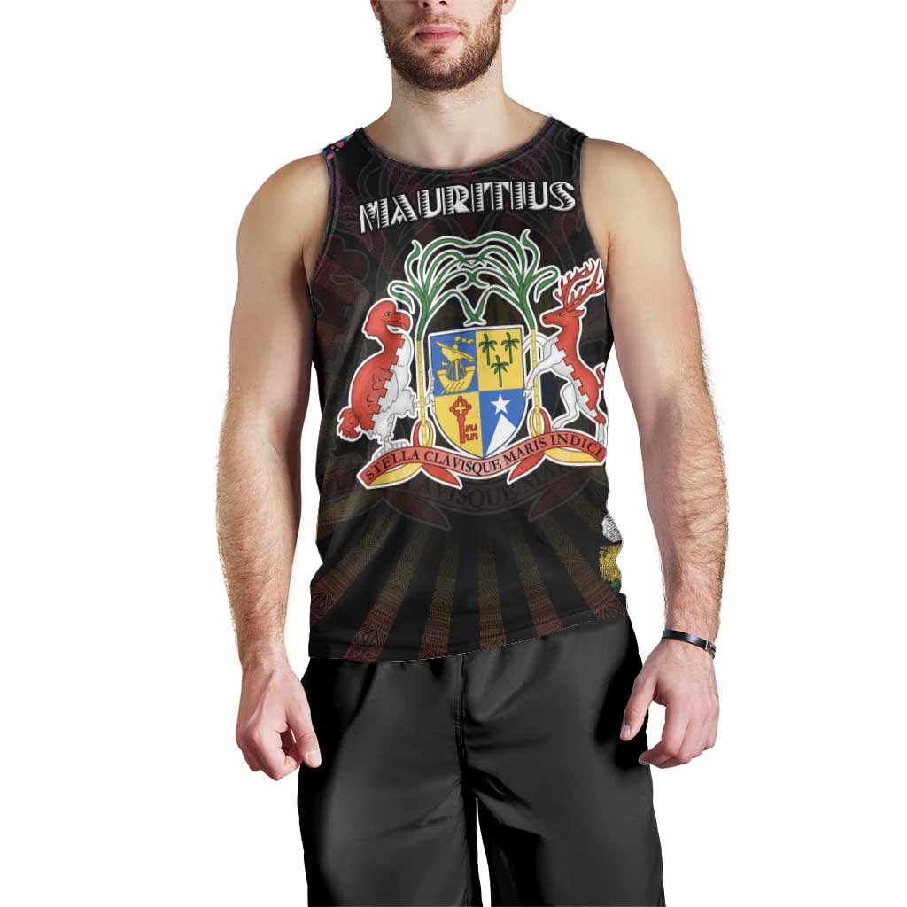 Personalized Mauritius Roots Men Tank Top African Map in Fingerprint and Tribal Colors