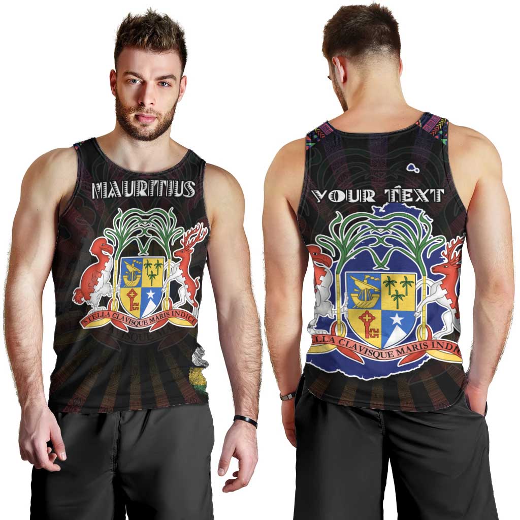 Personalized Mauritius Roots Men Tank Top African Map in Fingerprint and Tribal Colors