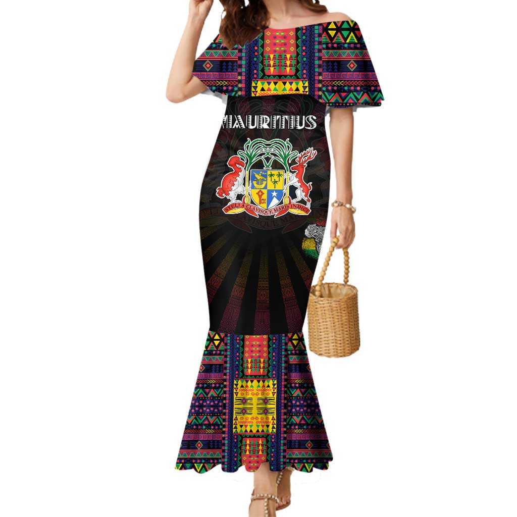 Personalized Mauritius Roots Mermaid Dress African Map in Fingerprint and Tribal Colors