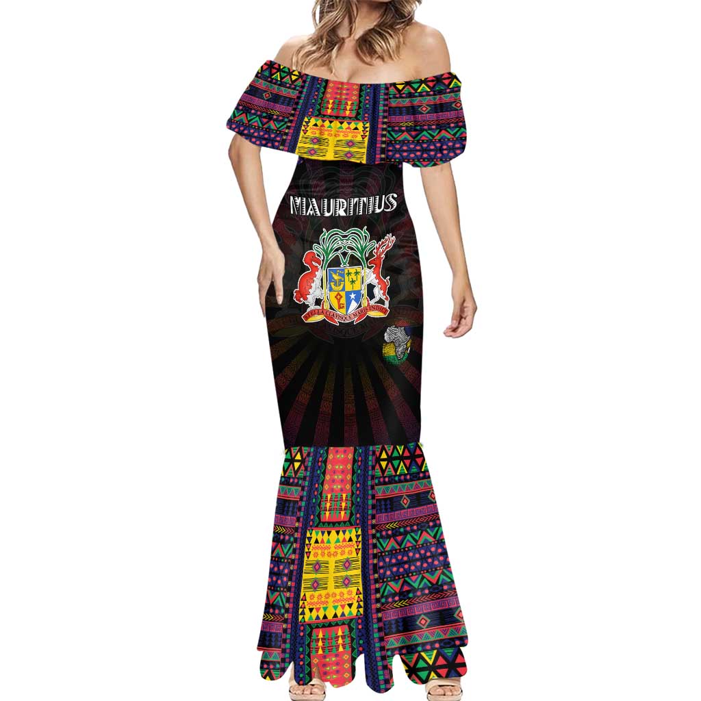 Personalized Mauritius Roots Mermaid Dress African Map in Fingerprint and Tribal Colors