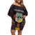 Personalized Mauritius Roots Off Shoulder Short Dress African Map in Fingerprint and Tribal Colors