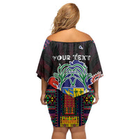 Personalized Mauritius Roots Off Shoulder Short Dress African Map in Fingerprint and Tribal Colors