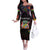 Personalized Mauritius Roots Off The Shoulder Long Sleeve Dress African Map in Fingerprint and Tribal Colors