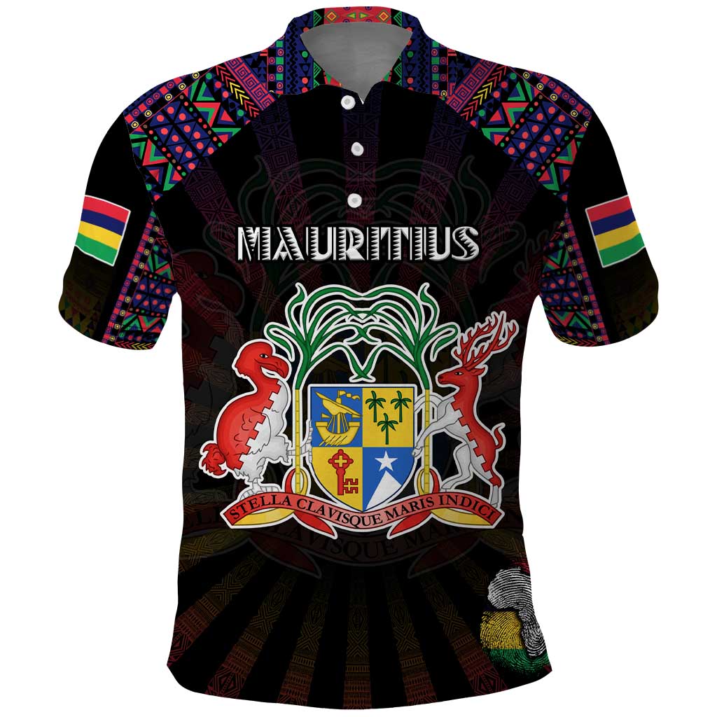 Personalized Mauritius Roots Polo Shirt African Map in Fingerprint and Tribal Colors