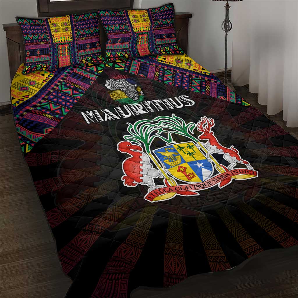 Mauritius Roots Quilt Bed Set African Map in Fingerprint and Tribal Colors