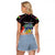 Personalized Mauritius Roots Raglan Cropped T Shirt African Map in Fingerprint and Tribal Colors