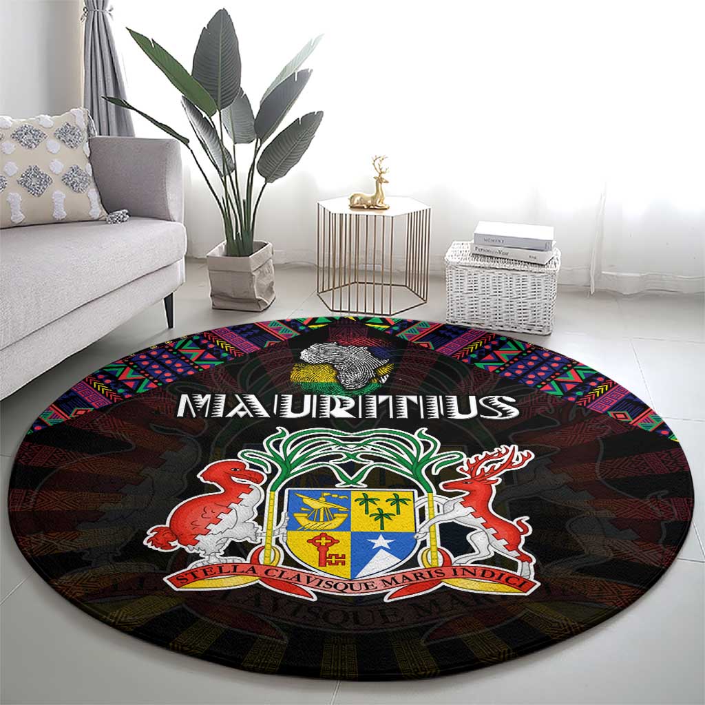 Mauritius Roots Round Carpet African Map in Fingerprint and Tribal Colors