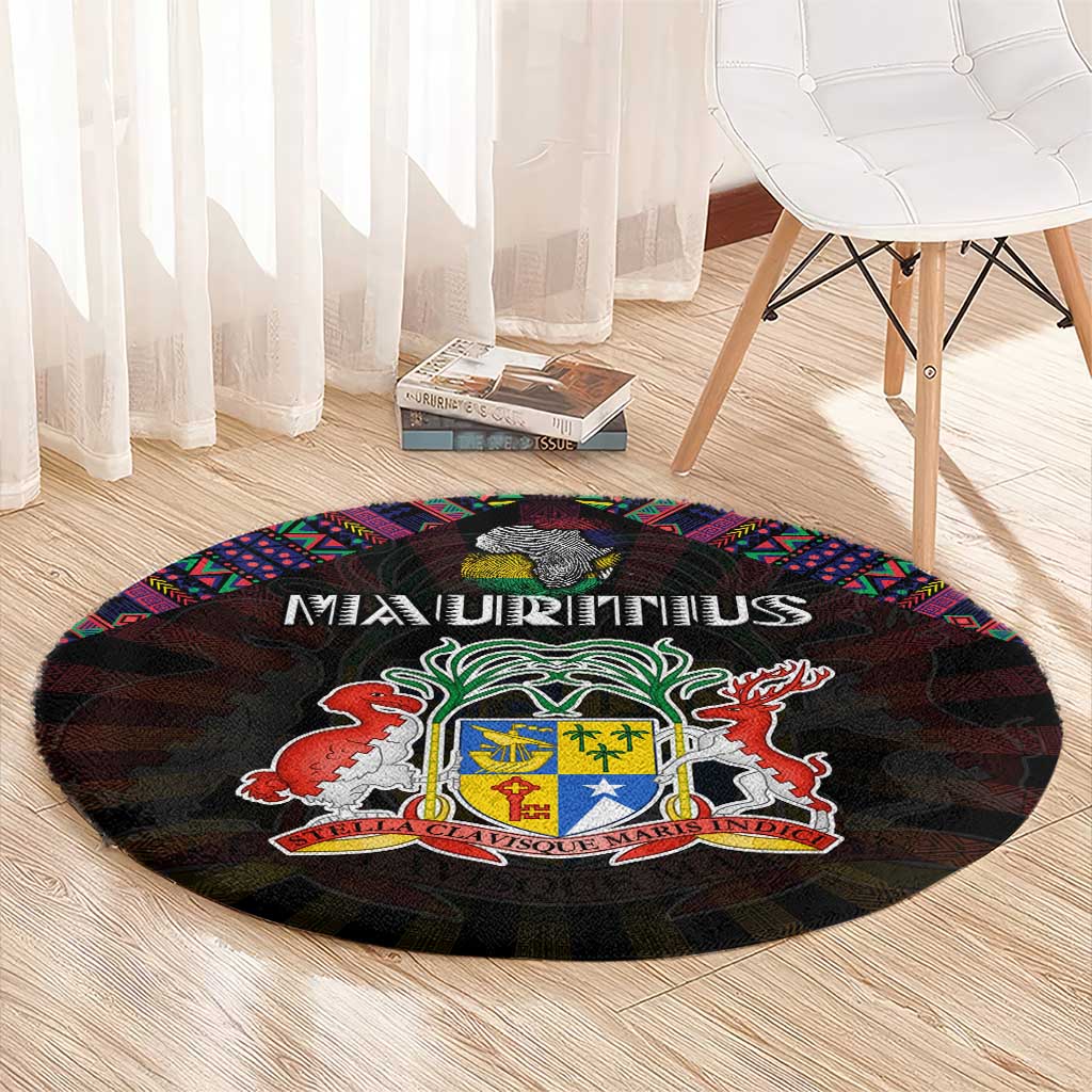 Mauritius Roots Round Carpet African Map in Fingerprint and Tribal Colors