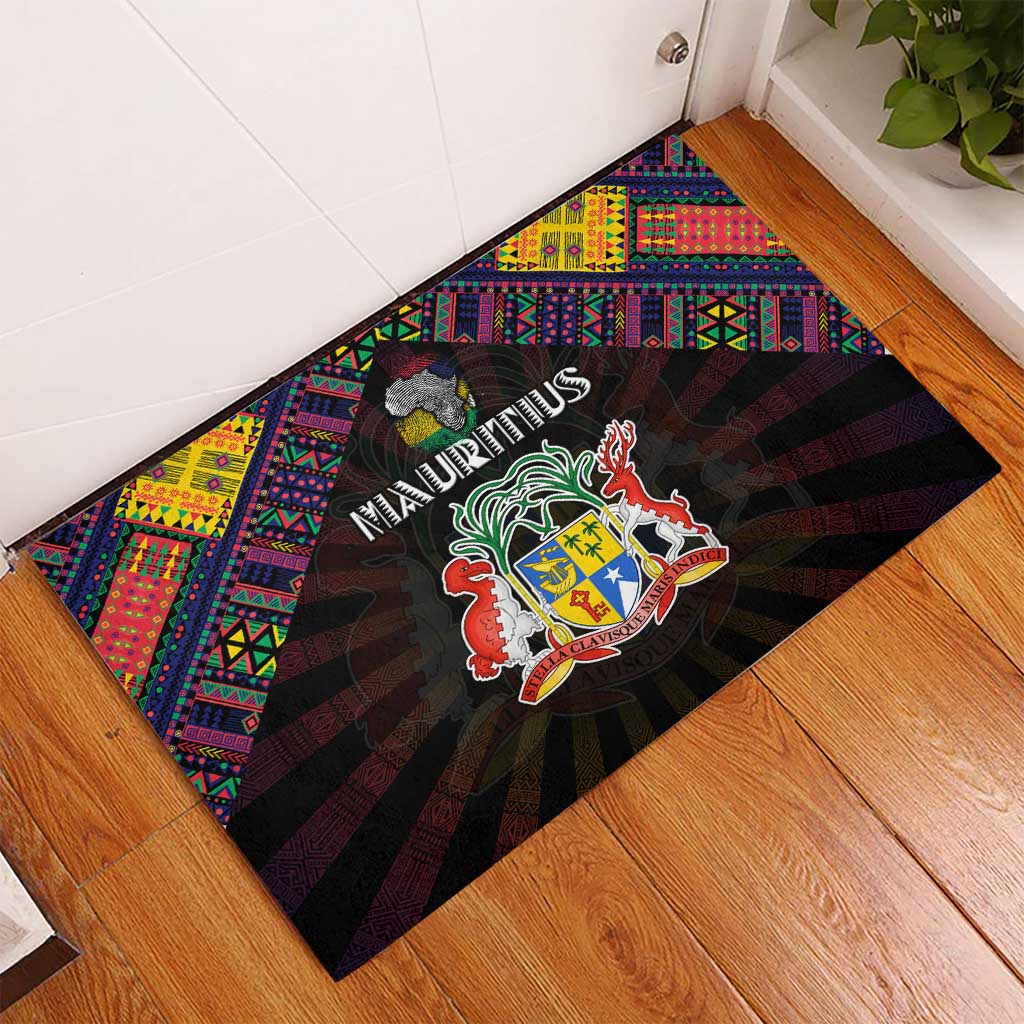Mauritius Roots Rubber Doormat African Map in Fingerprint and Tribal Colors