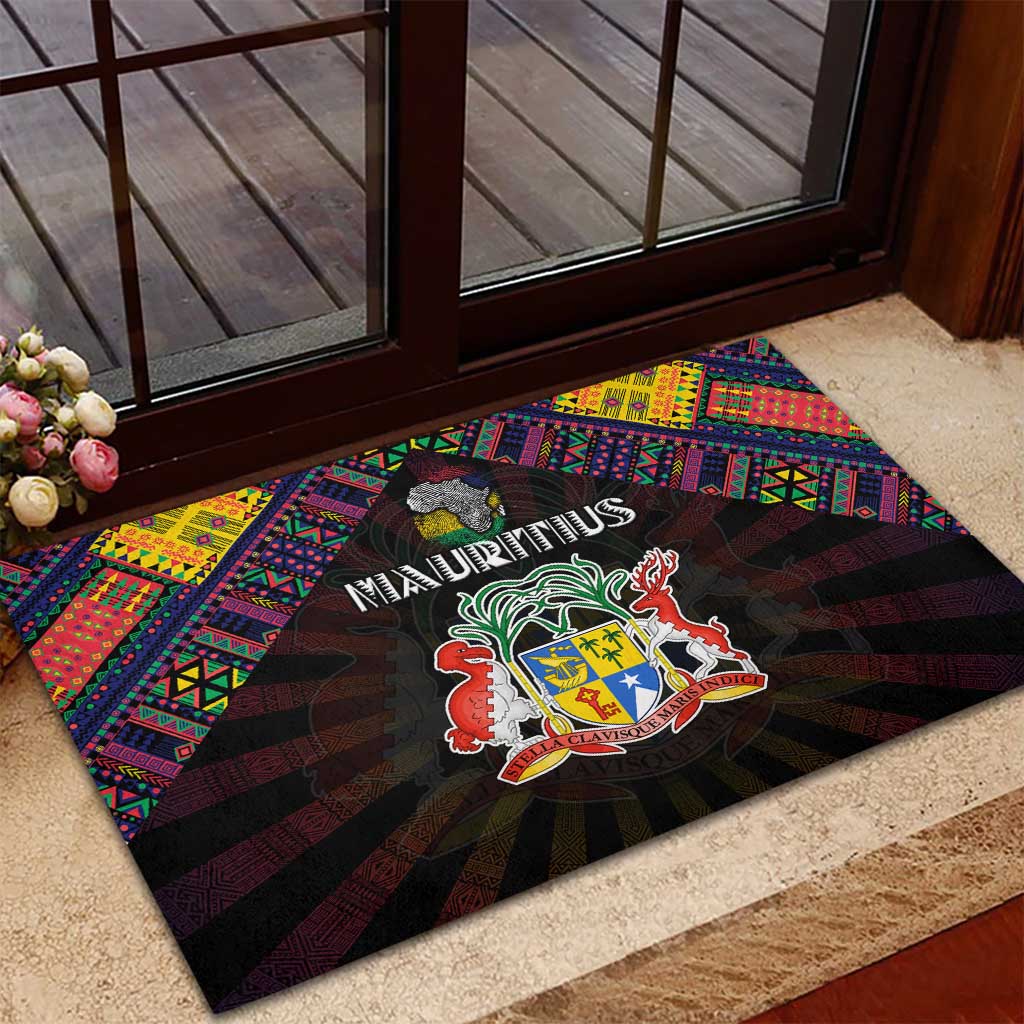 Mauritius Roots Rubber Doormat African Map in Fingerprint and Tribal Colors