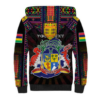 Personalized Mauritius Roots Sherpa Hoodie African Map in Fingerprint and Tribal Colors