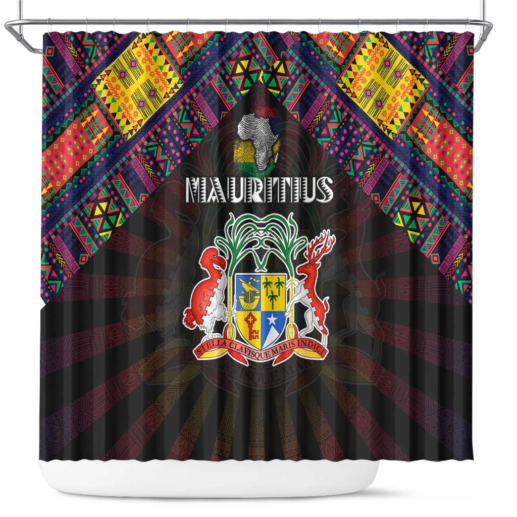 Mauritius Roots Shower Curtain African Map in Fingerprint and Tribal Colors
