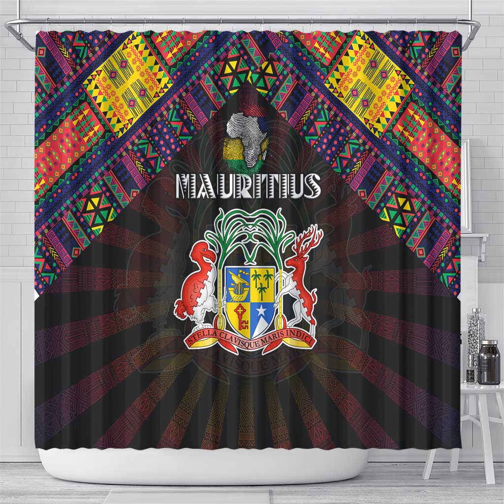 Mauritius Roots Shower Curtain African Map in Fingerprint and Tribal Colors