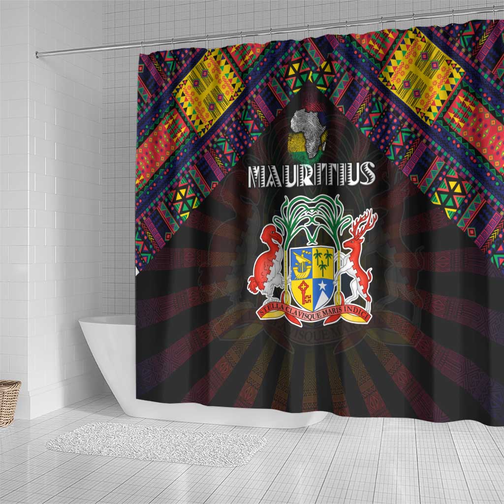 Mauritius Roots Shower Curtain African Map in Fingerprint and Tribal Colors