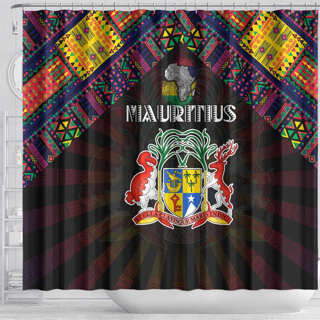 Mauritius Roots Shower Curtain African Map in Fingerprint and Tribal Colors