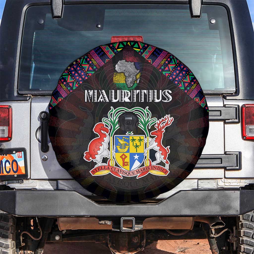 Mauritius Roots Spare Tire Cover African Map in Fingerprint and Tribal Colors