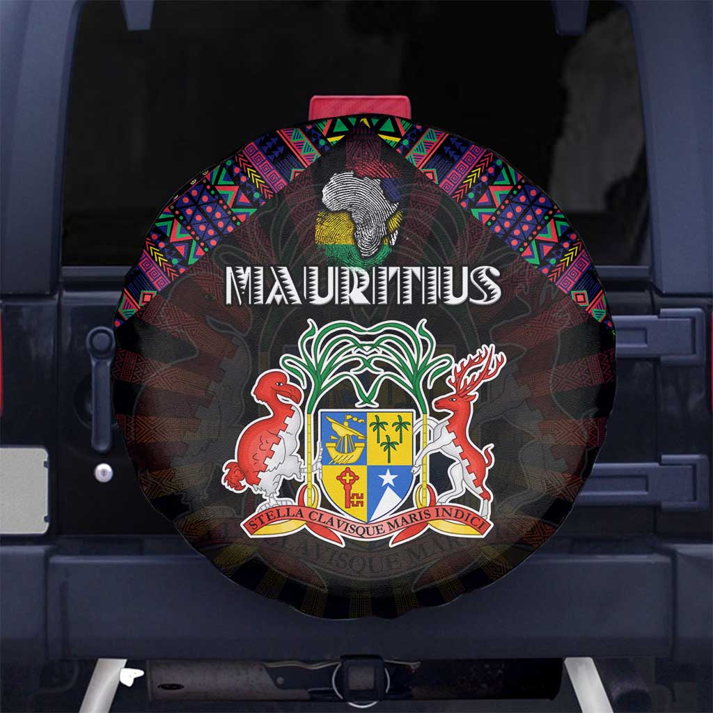 Mauritius Roots Spare Tire Cover African Map in Fingerprint and Tribal Colors