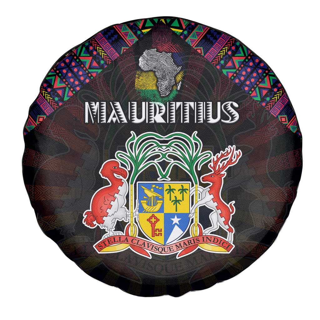 Mauritius Roots Spare Tire Cover African Map in Fingerprint and Tribal Colors