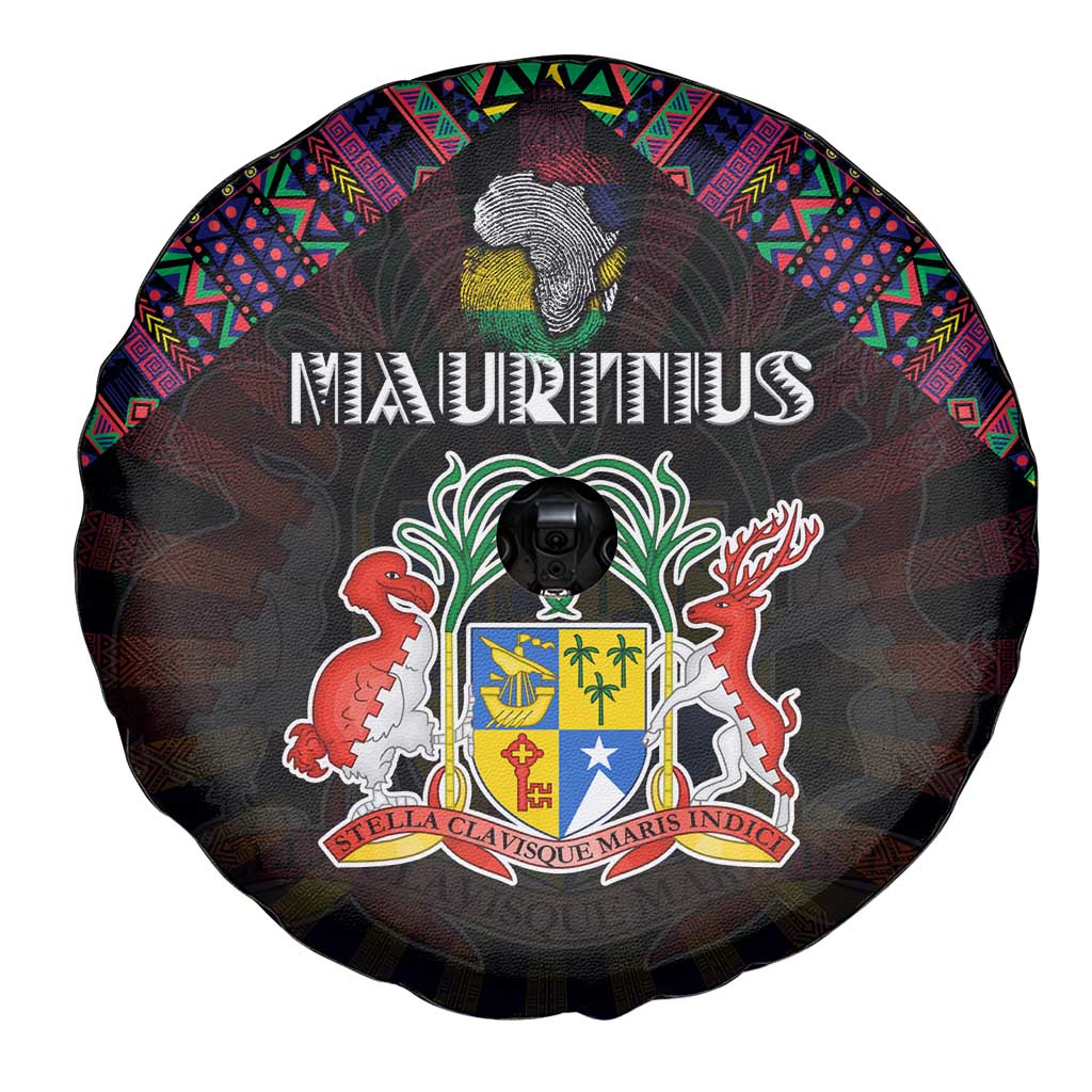 Mauritius Roots Spare Tire Cover African Map in Fingerprint and Tribal Colors