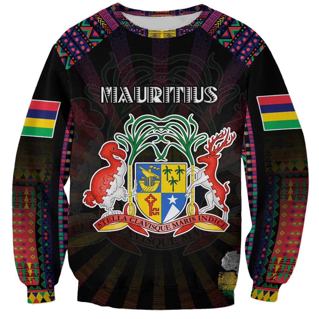 Personalized Mauritius Roots Sweatshirt African Map in Fingerprint and Tribal Colors