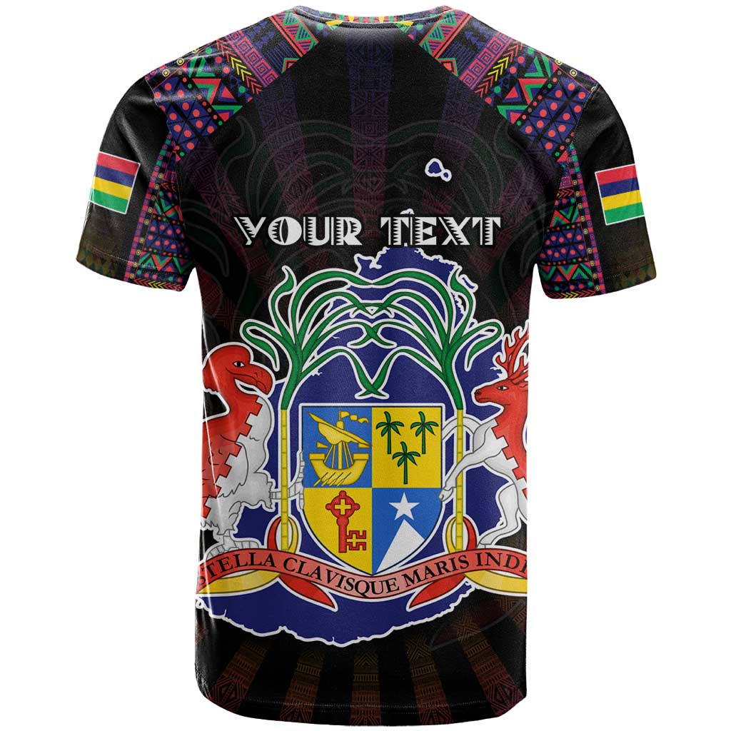 Personalized Mauritius Roots T Shirt African Map in Fingerprint and Tribal Colors