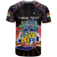 Personalized Mauritius Roots T Shirt African Map in Fingerprint and Tribal Colors