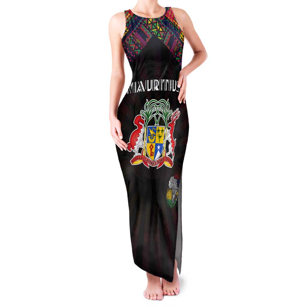 Personalized Mauritius Roots Tank Maxi Dress African Map in Fingerprint and Tribal Colors