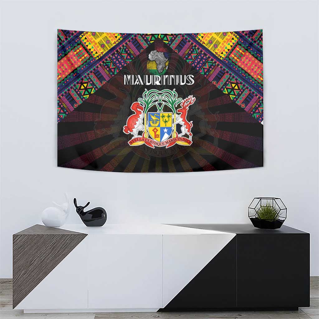 Mauritius Roots Tapestry African Map in Fingerprint and Tribal Colors