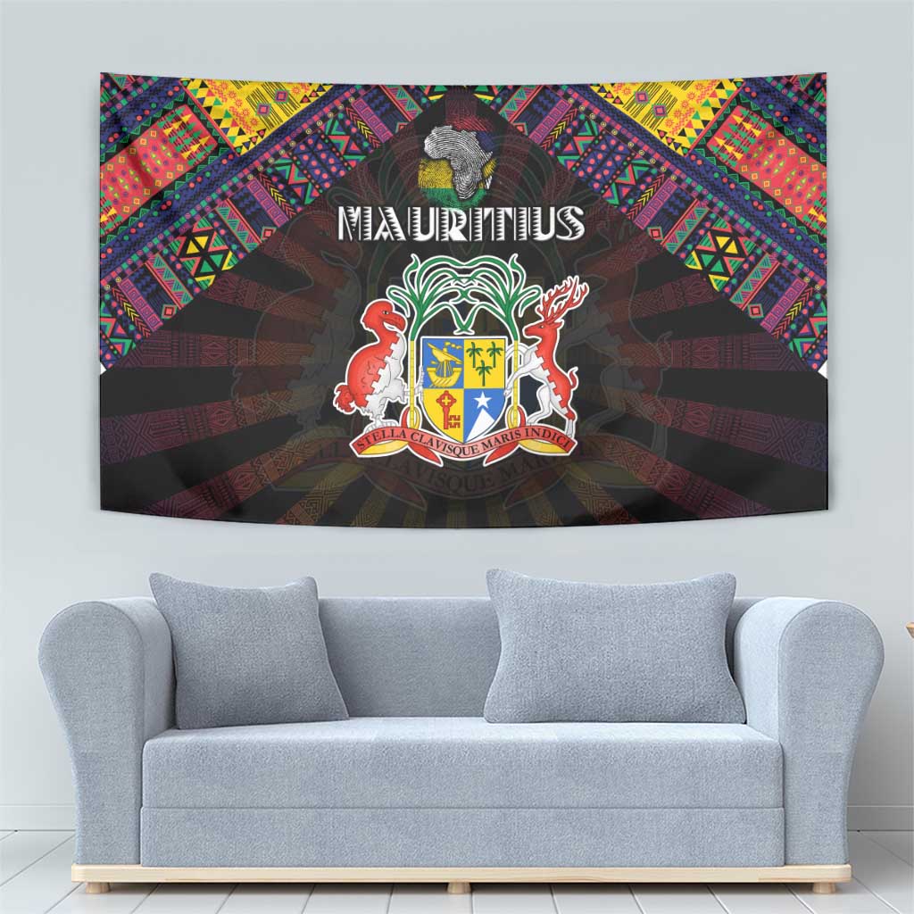 Mauritius Roots Tapestry African Map in Fingerprint and Tribal Colors