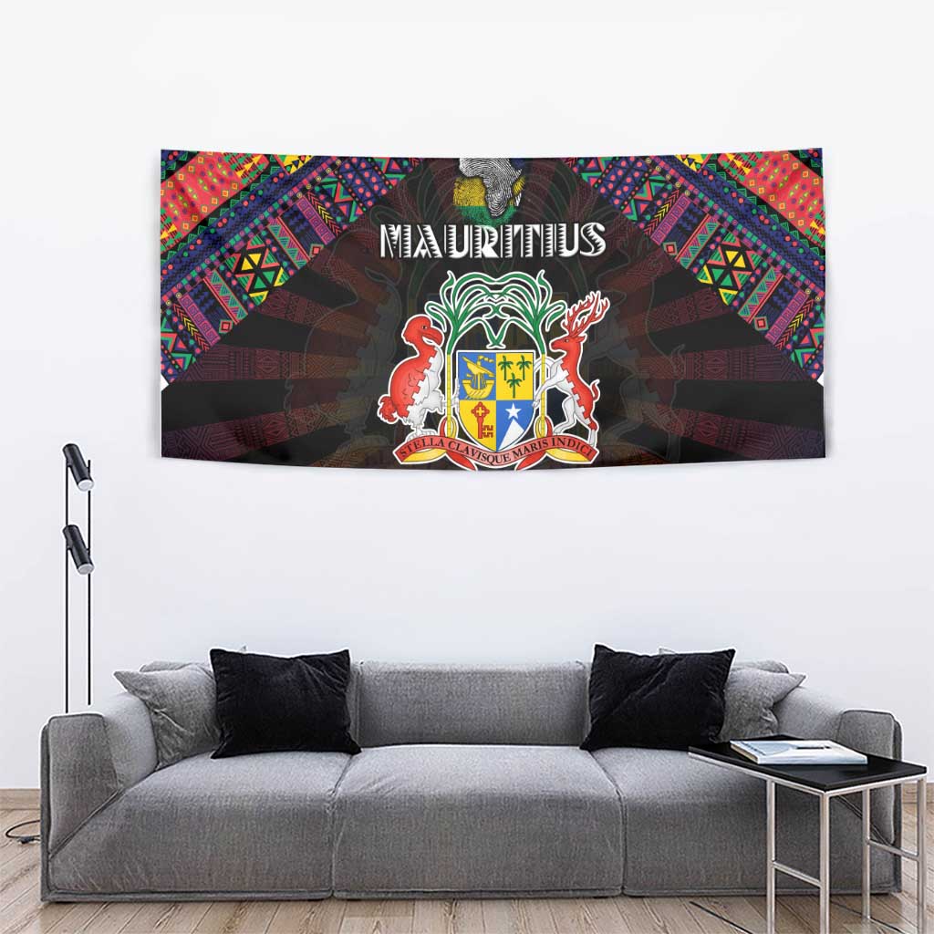 Mauritius Roots Tapestry African Map in Fingerprint and Tribal Colors