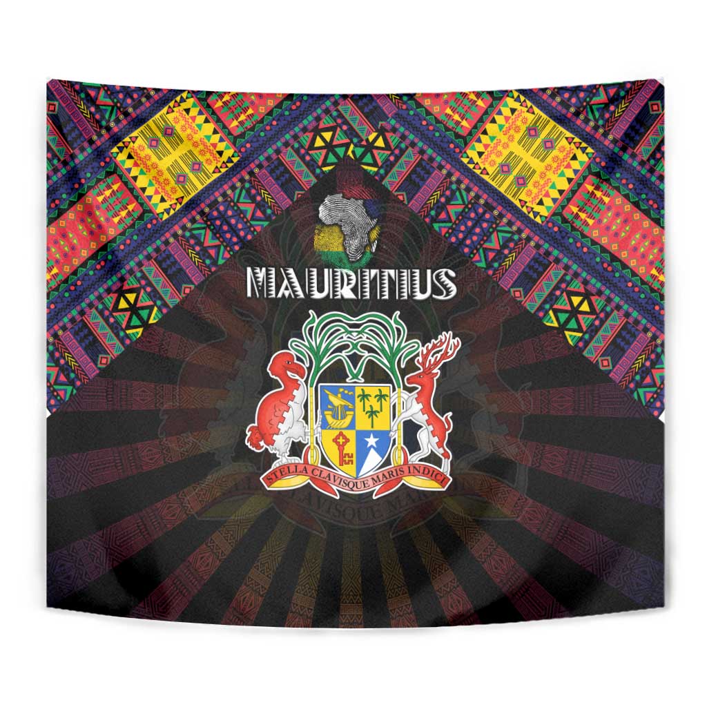 Mauritius Roots Tapestry African Map in Fingerprint and Tribal Colors