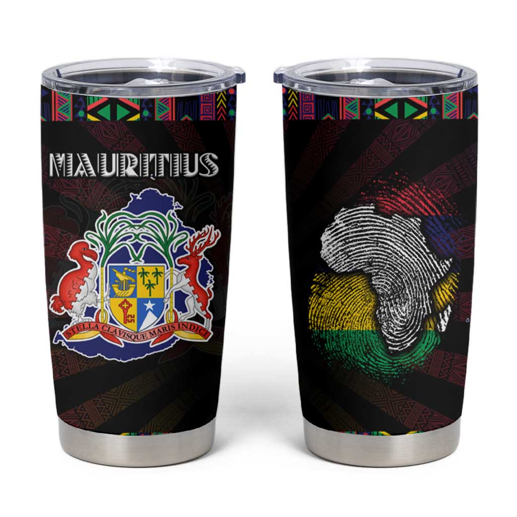 Mauritius Roots Tumbler Cup African Map in Fingerprint and Tribal Colors