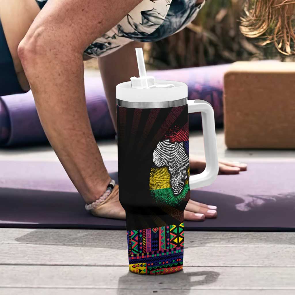 Mauritius Roots Tumbler With Handle African Map in Fingerprint and Tribal Colors