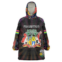 Personalized Mauritius Roots Wearable Blanket Hoodie African Map in Fingerprint and Tribal Colors
