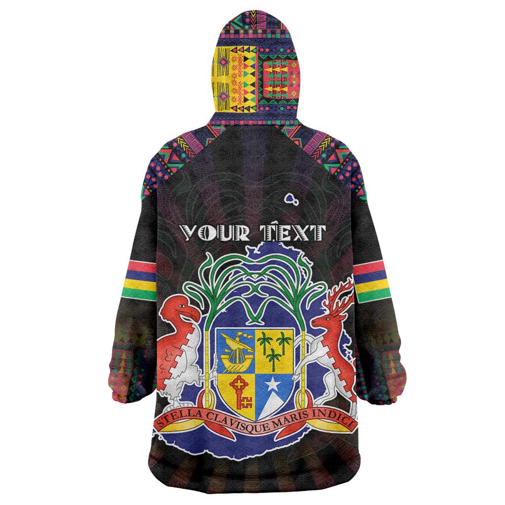 Personalized Mauritius Roots Wearable Blanket Hoodie African Map in Fingerprint and Tribal Colors