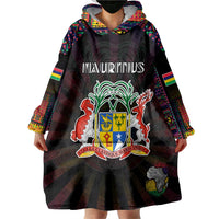 Personalized Mauritius Roots Wearable Blanket Hoodie African Map in Fingerprint and Tribal Colors