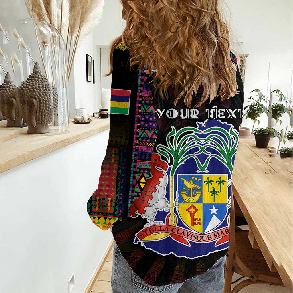 Personalized Mauritius Roots Women Casual Shirt African Map in Fingerprint and Tribal Colors
