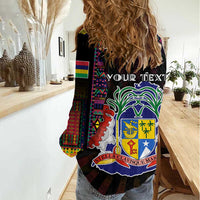 Personalized Mauritius Roots Women Casual Shirt African Map in Fingerprint and Tribal Colors