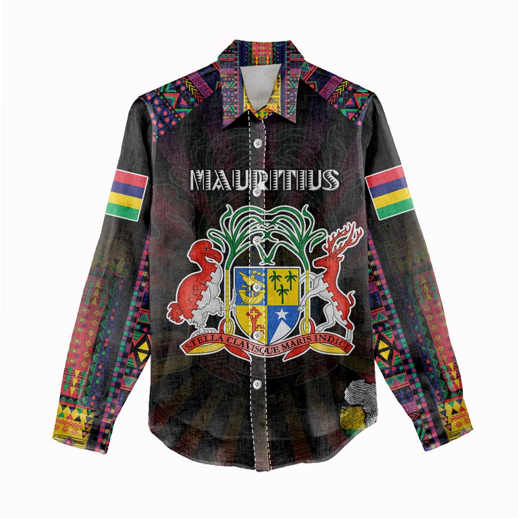 Personalized Mauritius Roots Women Casual Shirt African Map in Fingerprint and Tribal Colors