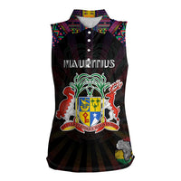 Personalized Mauritius Roots Women Sleeveless Polo Shirt African Map in Fingerprint and Tribal Colors