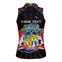 Personalized Mauritius Roots Women Sleeveless Polo Shirt African Map in Fingerprint and Tribal Colors