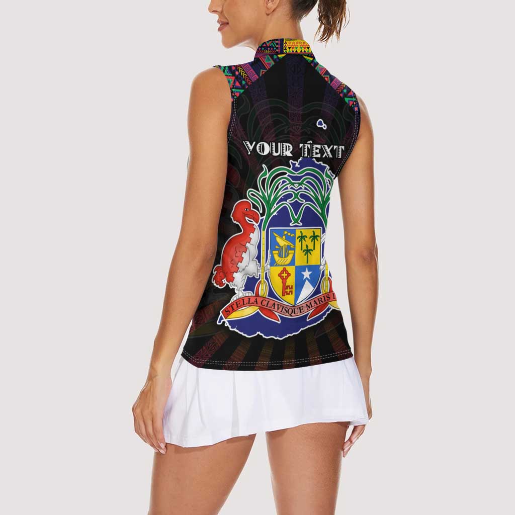 Personalized Mauritius Roots Women Sleeveless Polo Shirt African Map in Fingerprint and Tribal Colors