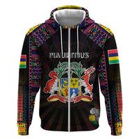 Personalized Mauritius Roots Zip Hoodie African Map in Fingerprint and Tribal Colors